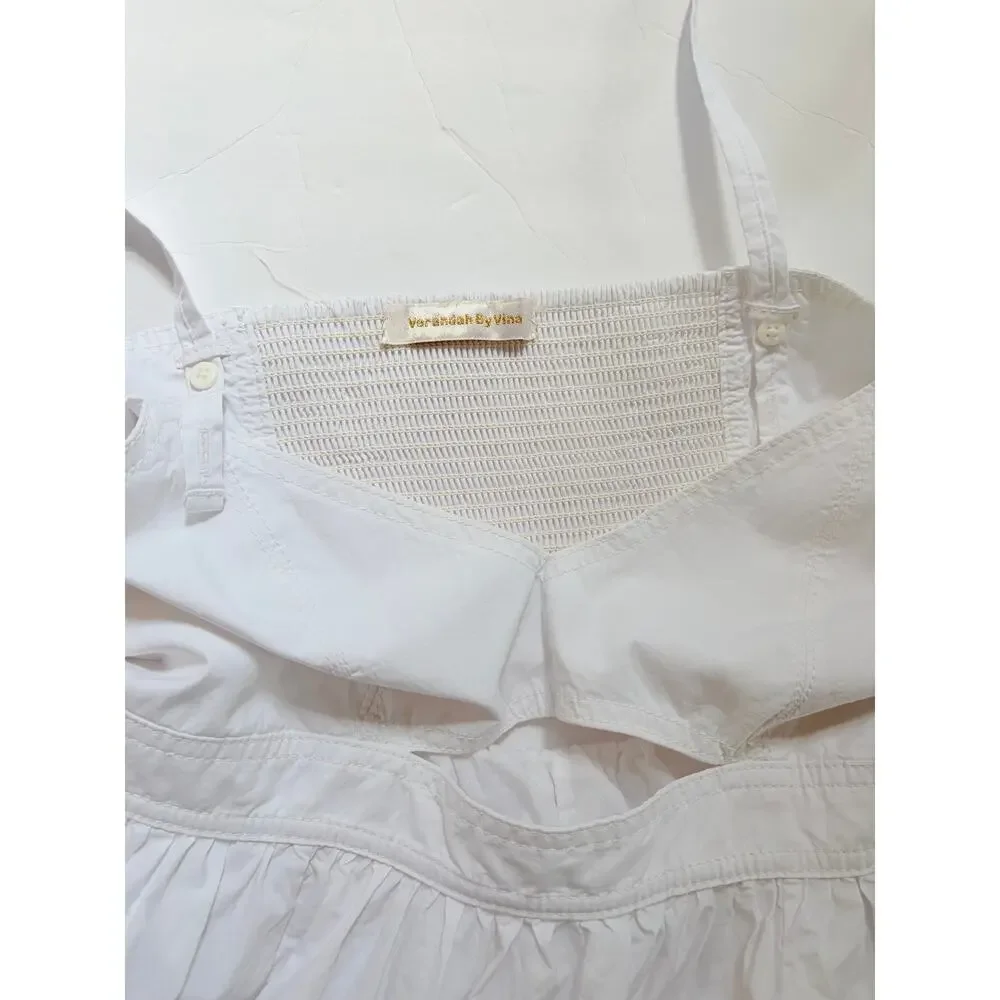 White Cotton Maxi Dress Cutout Empire Waist Pockets Boho Verandah By Vina - Picture 6 of 11